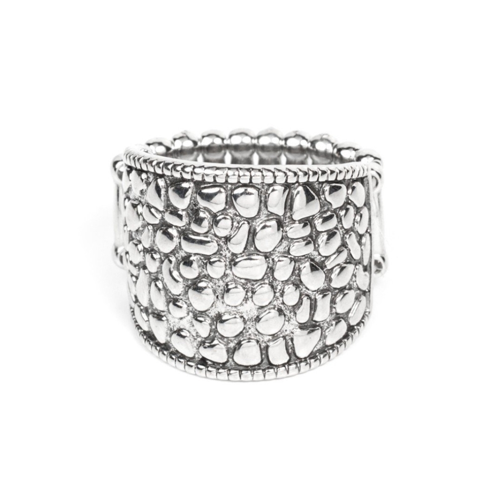Silver Textured Women's Ring Dotted Decorum - Silver Studded Fashion Jewelry